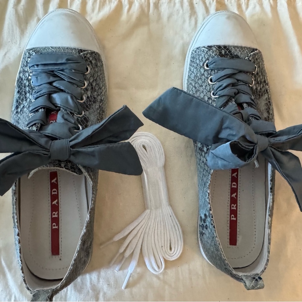Prada Women's Blue Snakeskin Sneakers